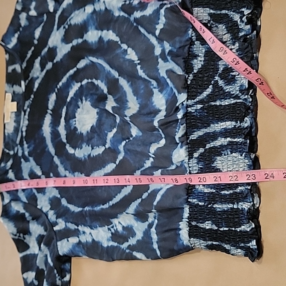 MICHAEL Michael Kors Size L True Navy & Light Blue Tie Dye Satin Blouse - Picture 9 of 13